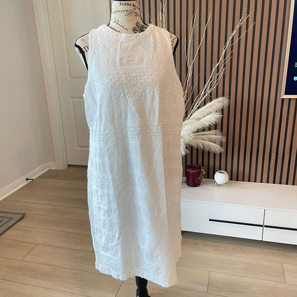 IZOD Eyelet Sleeveless Dress White Casual Summer Beach Cover Up XL - Picture 1 of 9